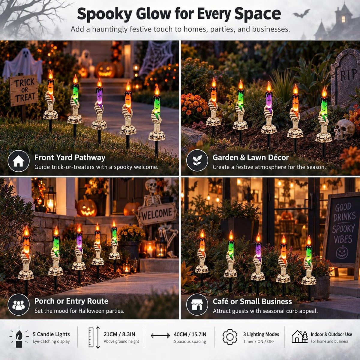 5-Pack Halloween Pathway Lights, Skeleton Hand Candle Yard Stakes