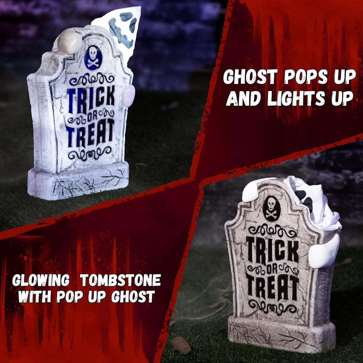 ELAMAS Halloween Decorations Animatronic Tombstone with Pop-Up Ghost, Sound &...