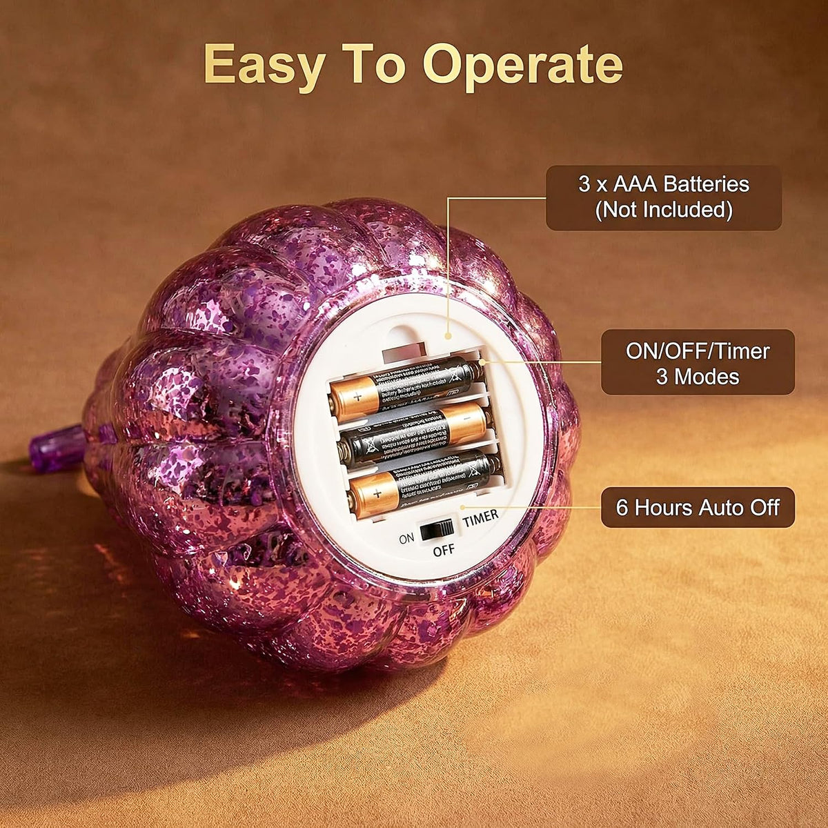 Fall Decorations for Home,Mercury Glass Pumpkin Lights with Timer(Purple)