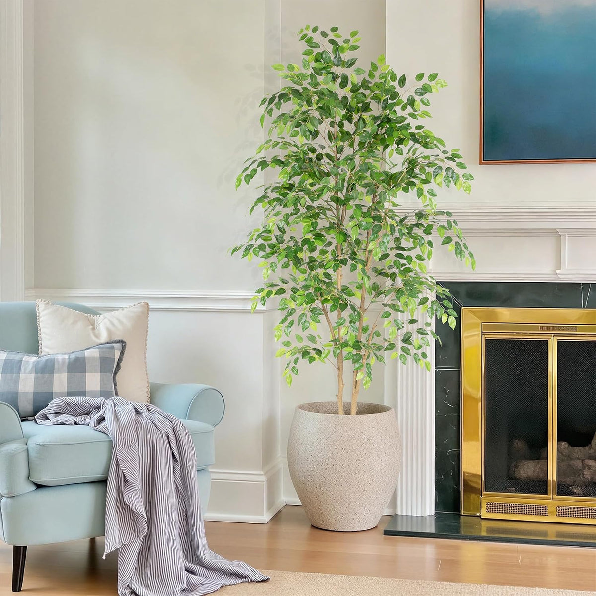 Nafresh Tall UV Resistant Ficus Tree Artificial,6ft(72in) Faux Ficus Tree wit...
