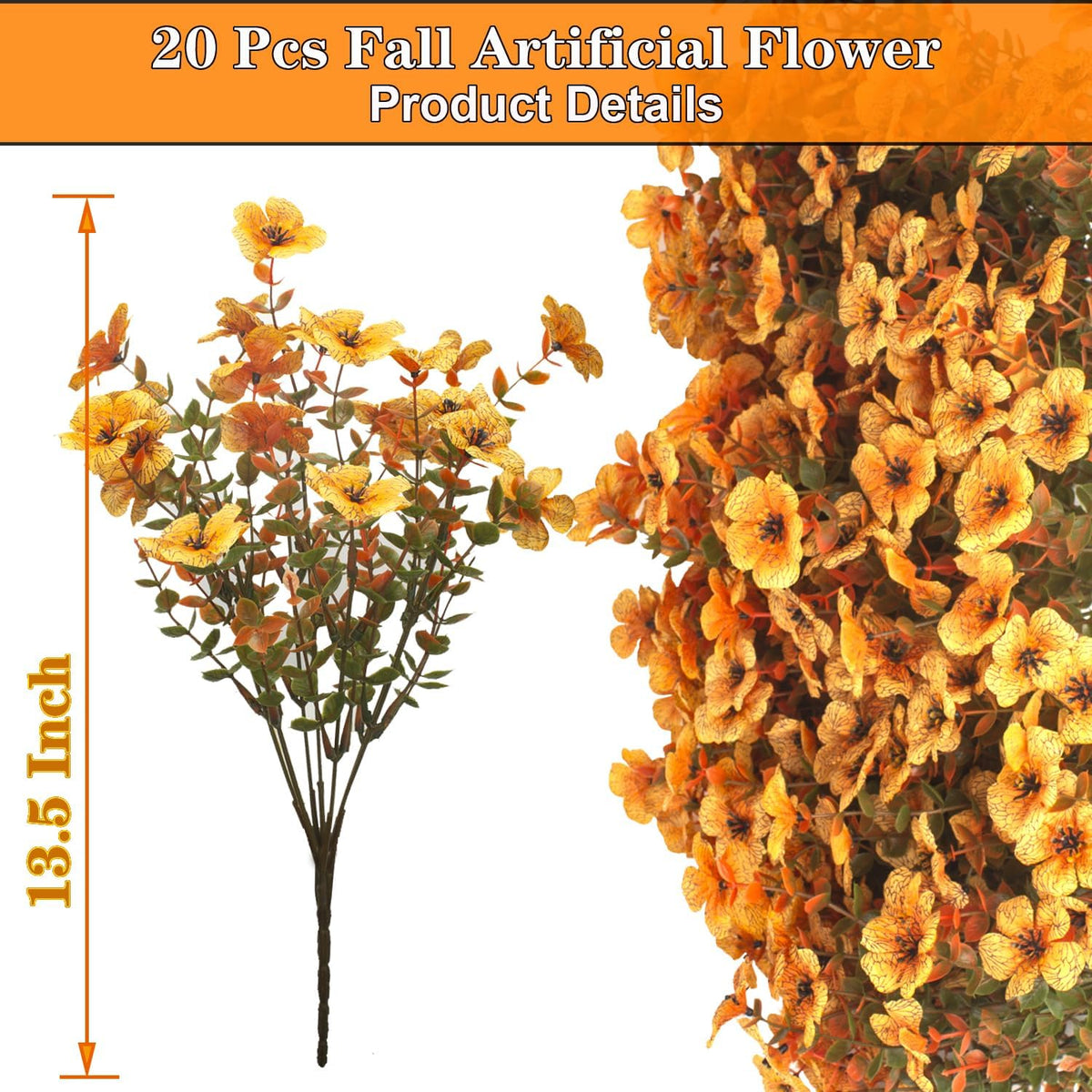 Grunyia 20 Bundles UV Resistant Artificial Fall Flowers for Outdoors (Fall Or...