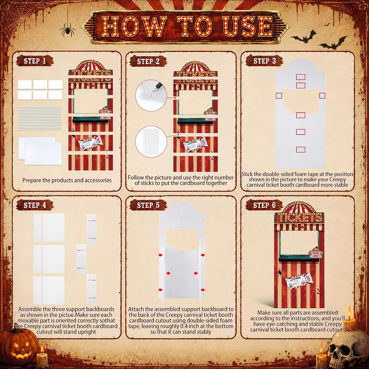 5.6 Ft Creepy Carnival Ticket Booth Photo Prop, Stand Up Halloween Carnival C...