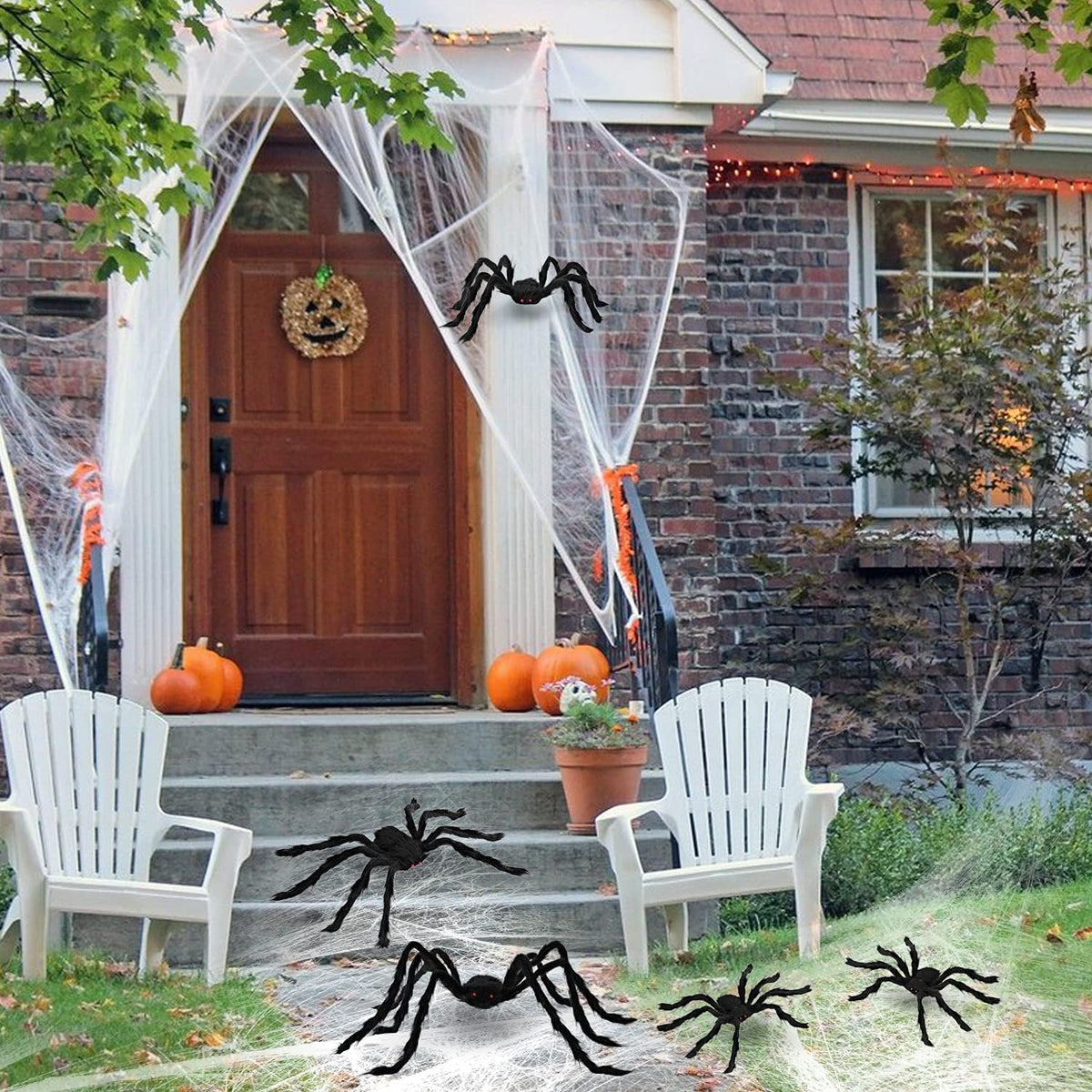JOYIN 5 Packs Halloween Decorations Outdoor Giant Spiders, Large Black Hairy ...
