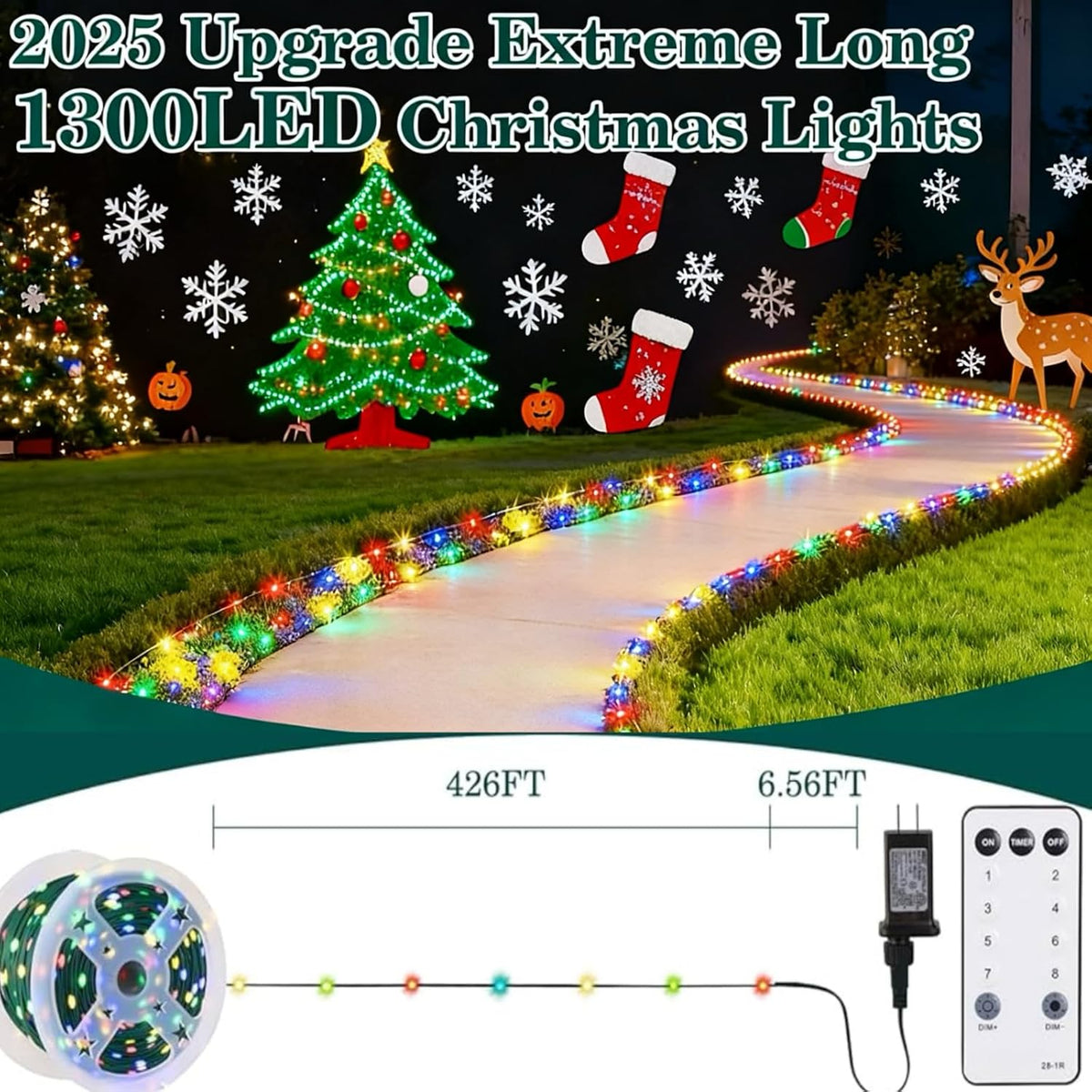 Christmas Lights,1300 LED 426FT Upgrade Long Outdoor String Lights Waterproof...