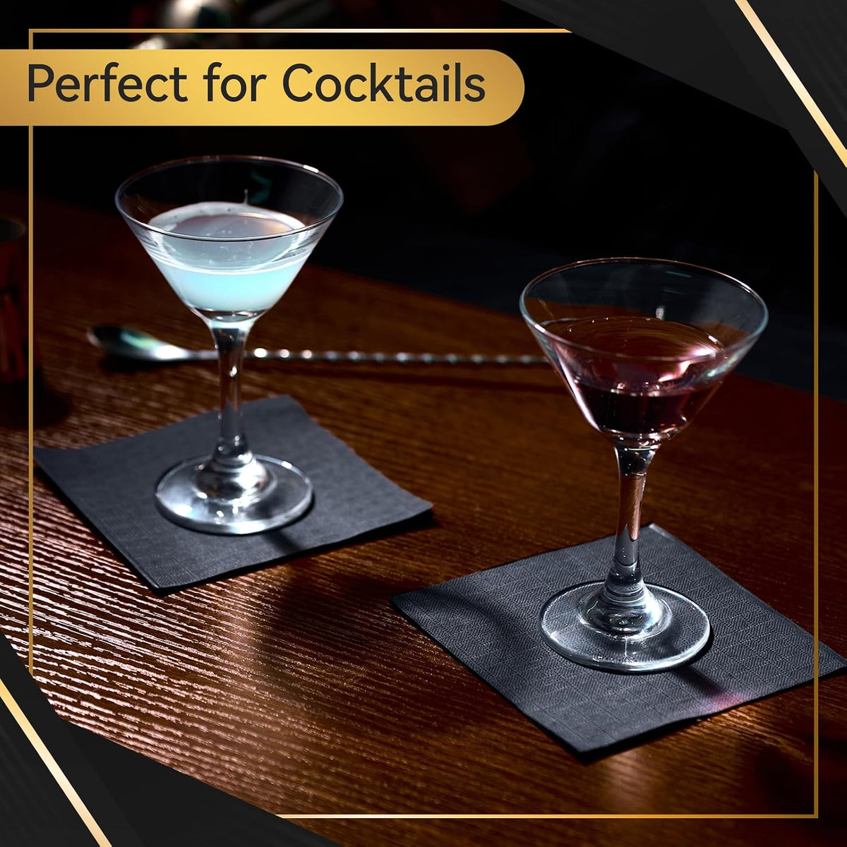 1000 Pack Black Cocktail Napkins, Beverage Napkins, 3 Ply, 4.9x4.9 inch