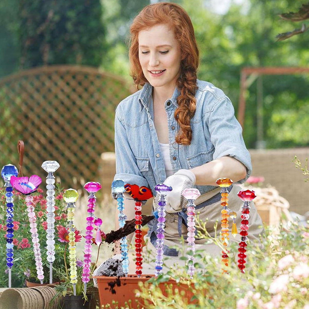 247 PCS Beaded Garden Stakes Kit, DIY Fairy Wand Garden Stake Beads Kits with...