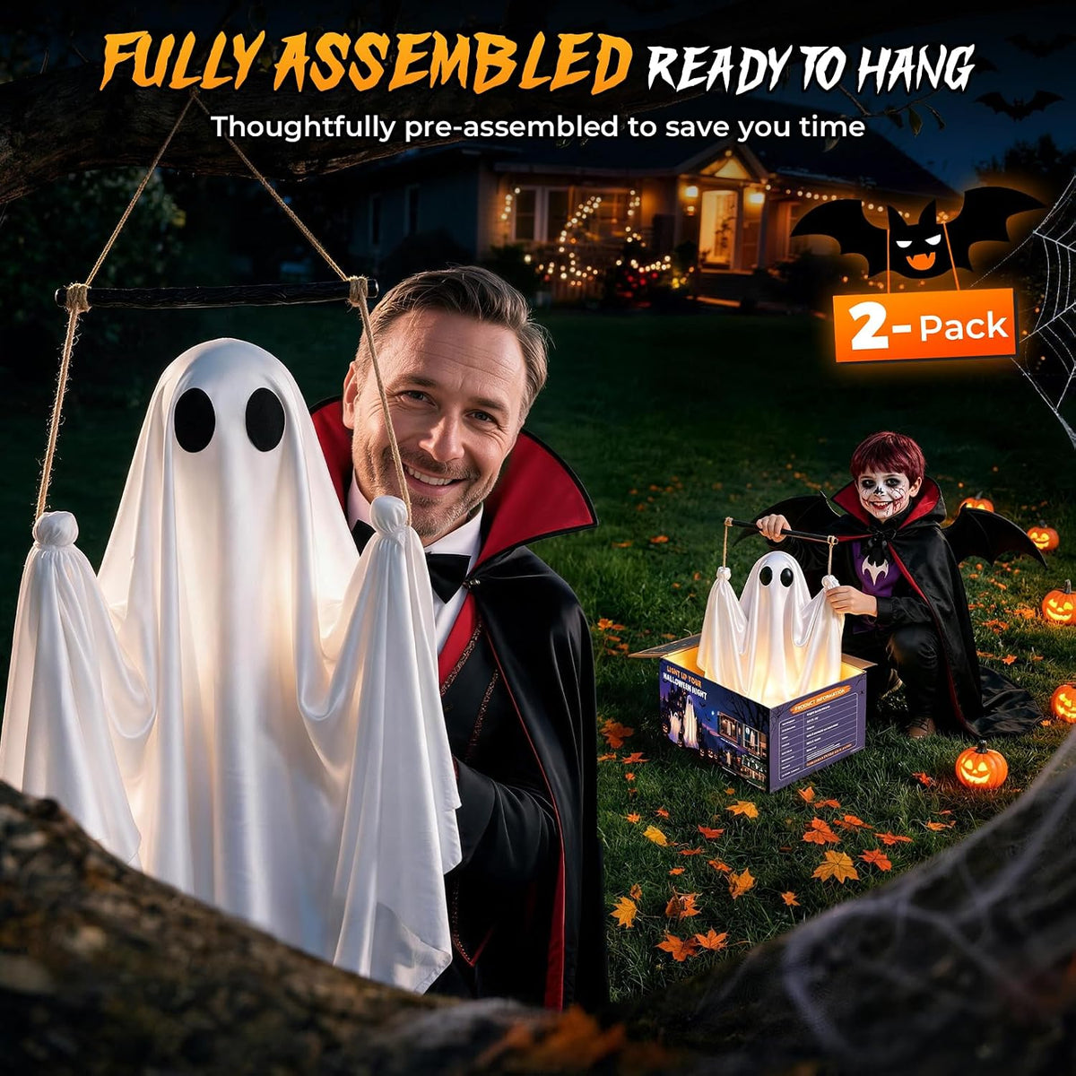 DUSFAN 2 Pack Halloween Decorations Outdoor, 5 FT Pre-Assembled Hanging Swing...