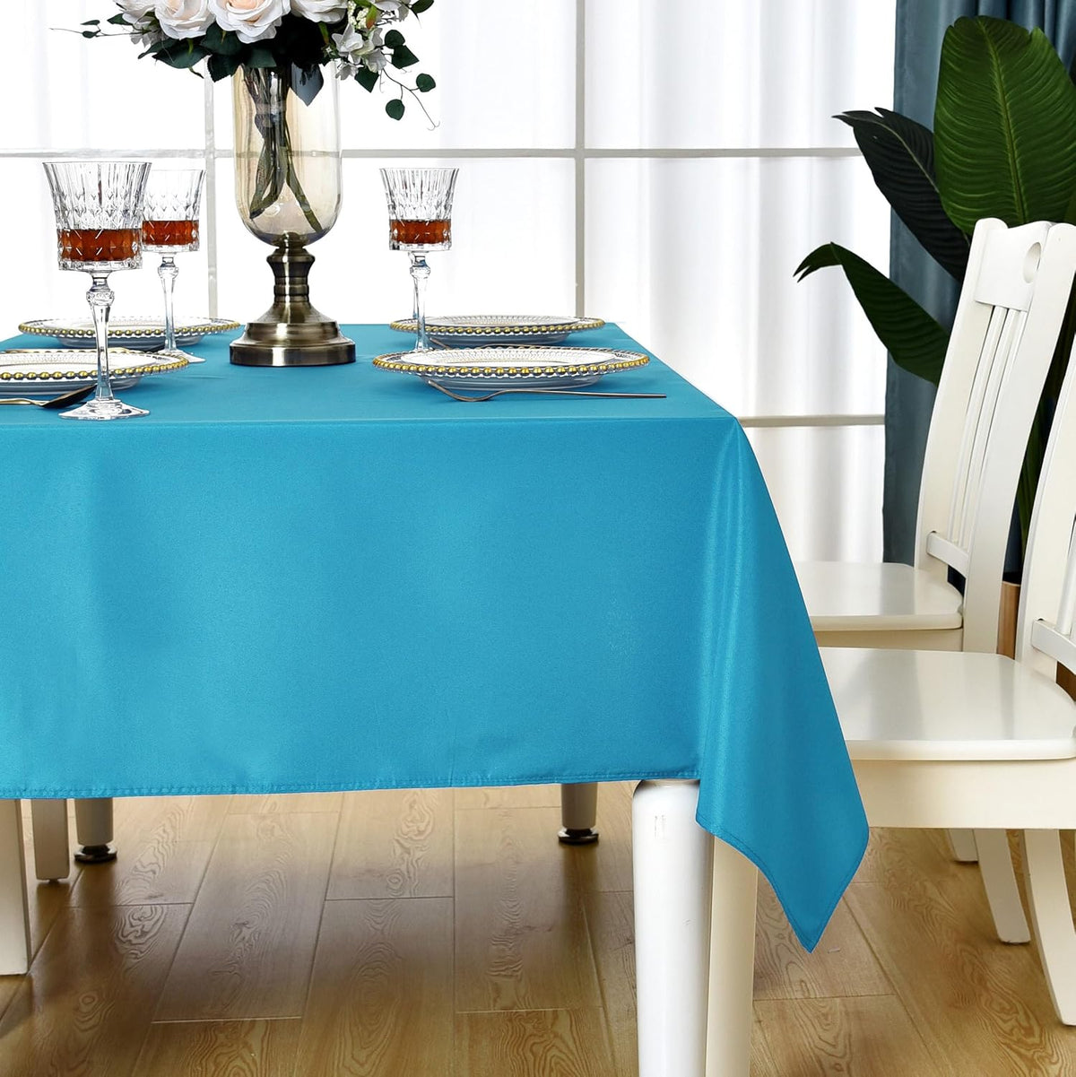 Teal Rectangle Tablecloth Waterproof Table Cloth, 90 x 132 inch