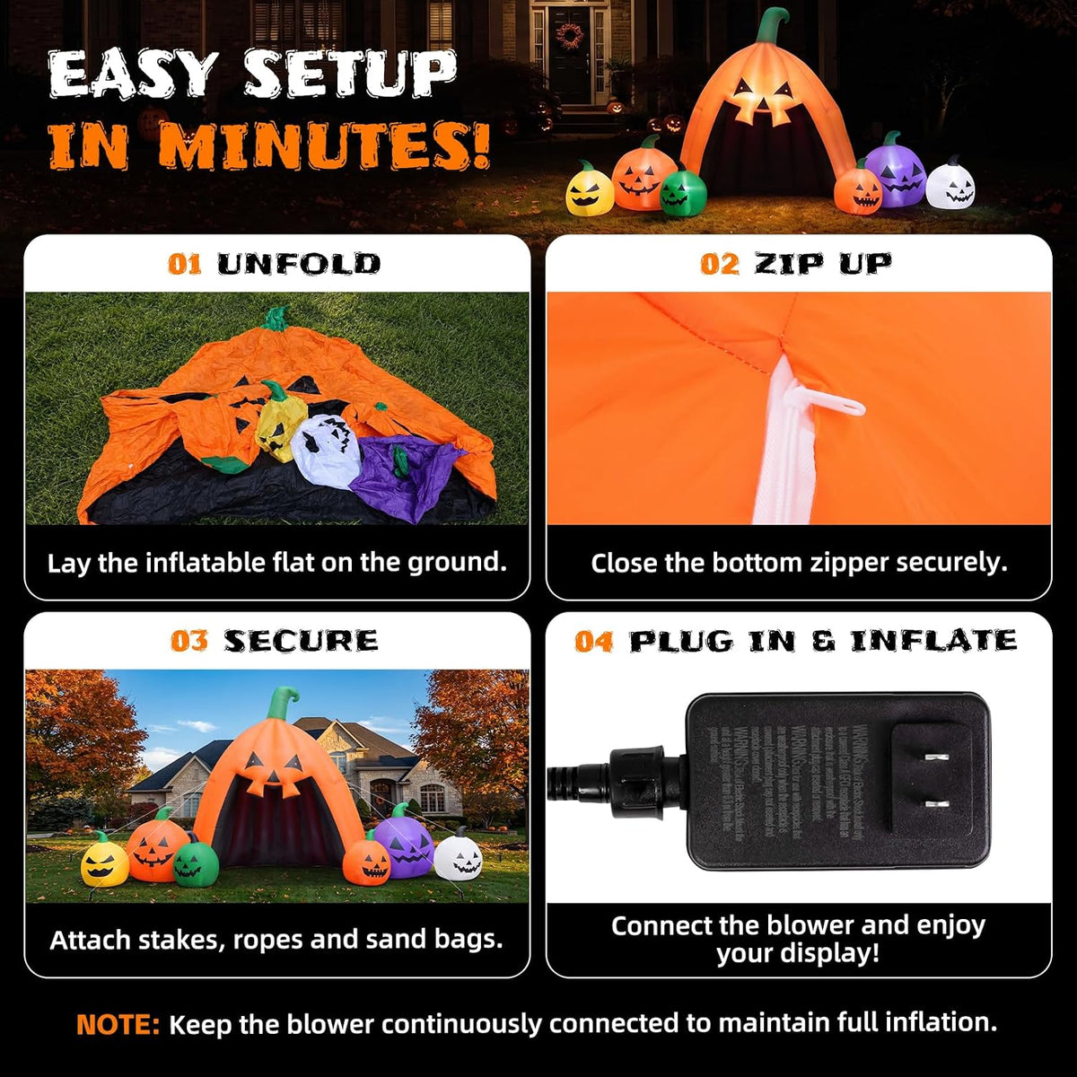 MGparty 14.5FT Halloween Inflatable Walk-in Pumpkin House with LED Lights