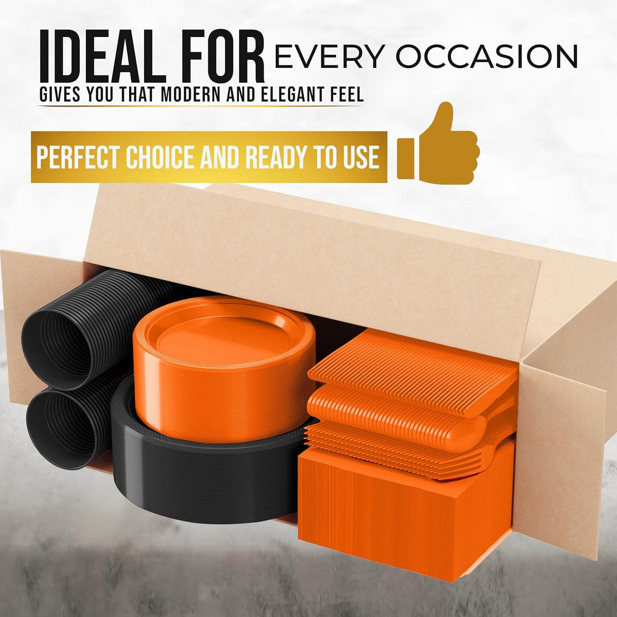 Exquisite 350 Pcs Orange & Black Plates & Napkins Party Plate Set