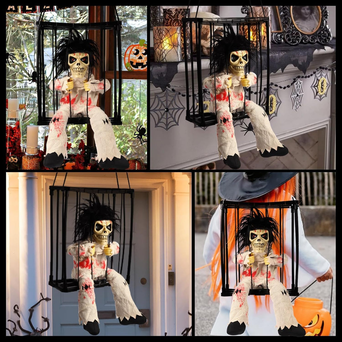 Animated Halloween Decorations, Skull Ghost Hanging Decoration Prop, Scary Sk...