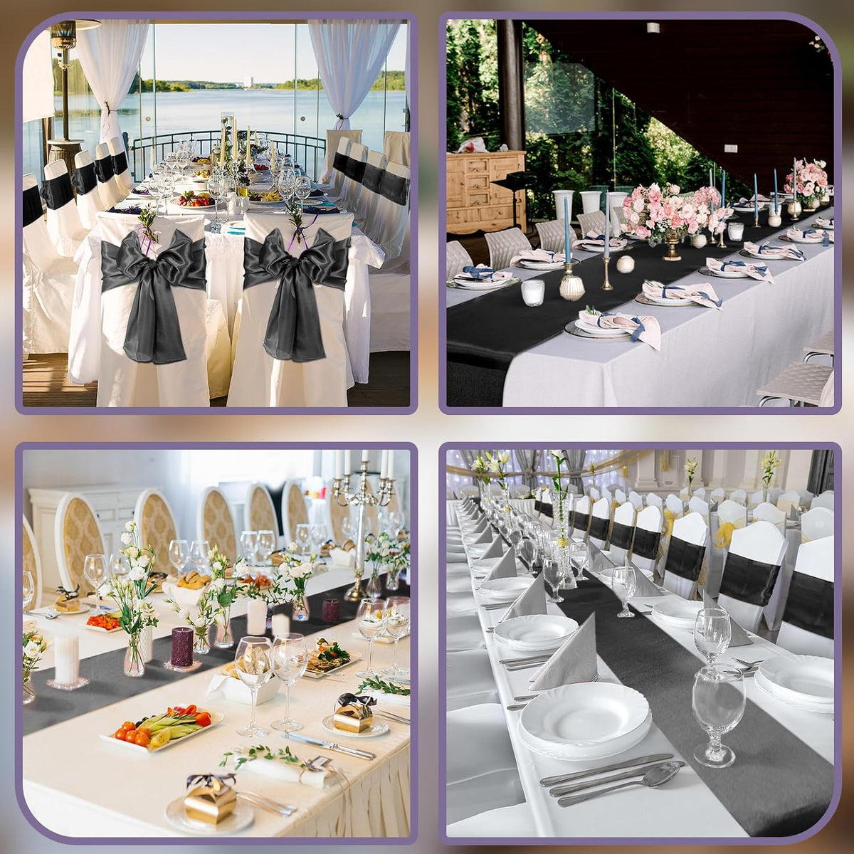 Bencailor 24 Pcs Black Satin Table Runners Bulk, 12 x 108 Inch