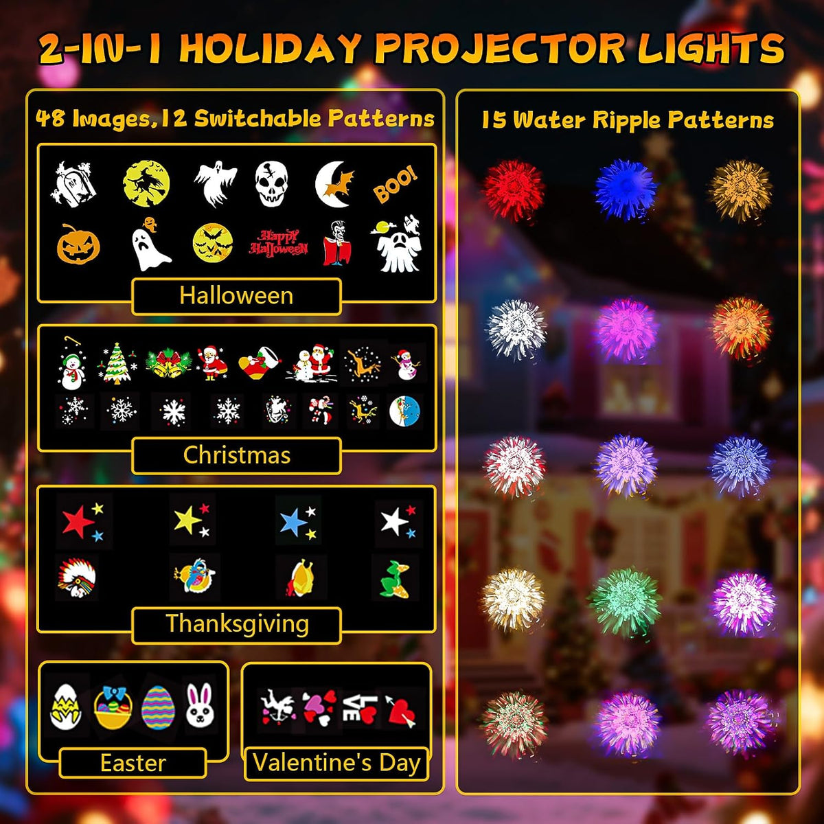 Halloween Projector Lights Outdoor, 2-In-1 HD Moving Pattern Holiday Projecto...