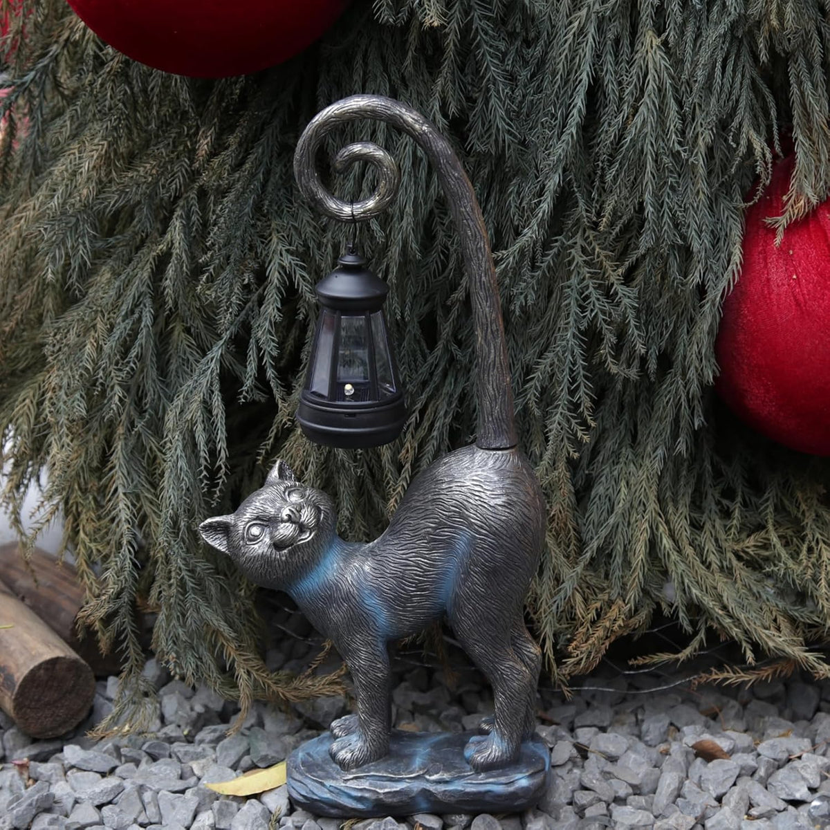 Halloween Decorations Gifts Outdoor Cat Garden Statues with Solar Lights, Hom...