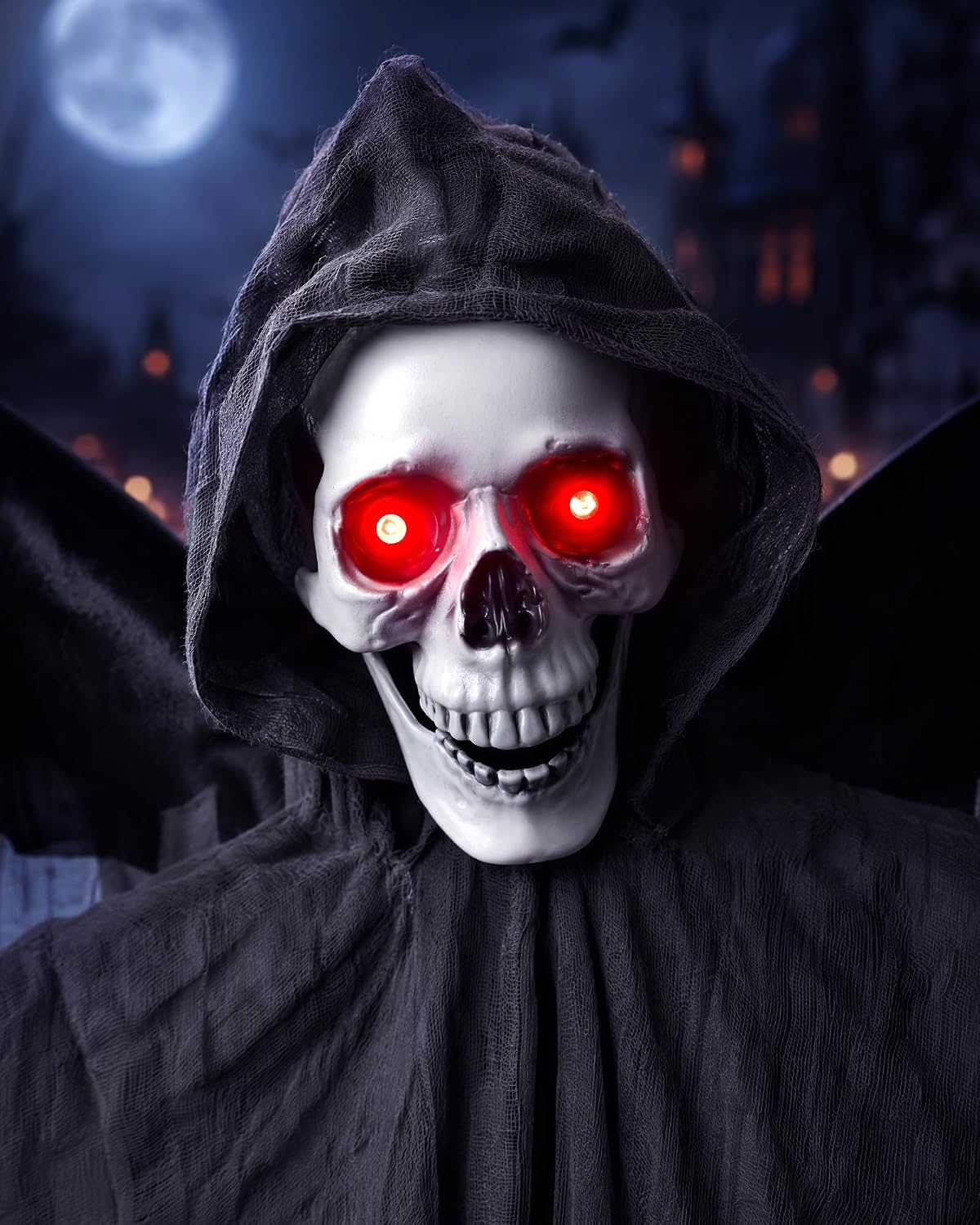 74'' Sound Activated Animatronics Skeleton, Outdoor Halloween Skeleto...