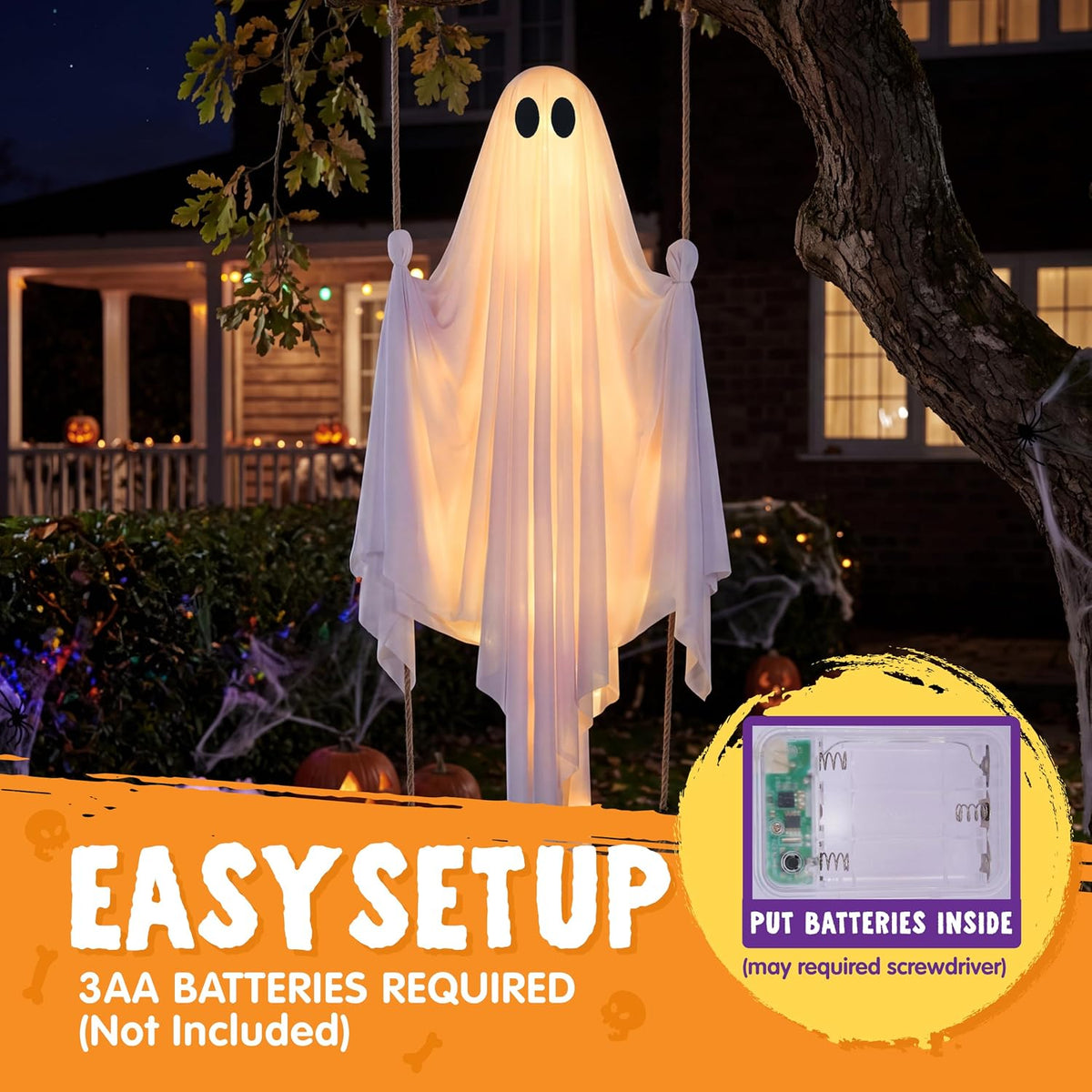 JOYIN Halloween Decorations Outdoor - 5 FT Large Hanging Swing Ghost, Swing W...