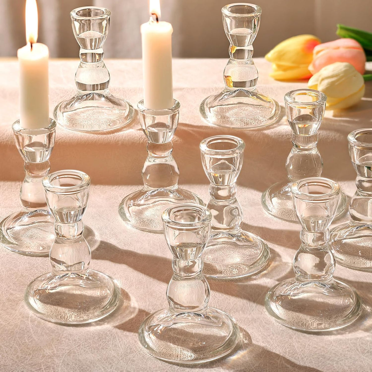 Lanttu 24 Pcs Candlestick Holders Bulk 3.55''x2.56'' Taper Ca...
