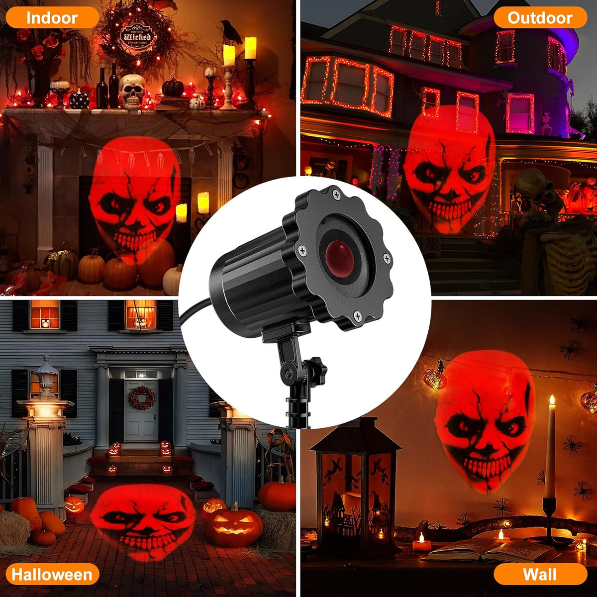 Halloween Decorations Outdoor, 3D Dynamic Red Skull Halloween Projector Light...