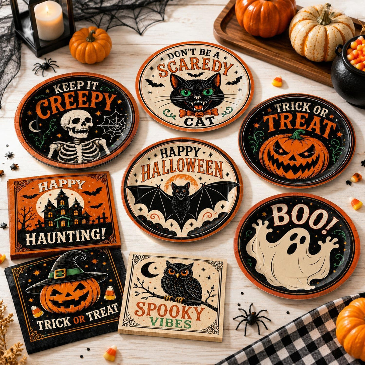 Oigco 60PCS Halloween Party Supplies, Vintage Halloween Plates and Napkins Se...
