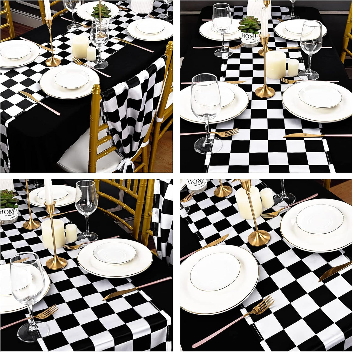12 Pack Checkered Table Runner 12x108 Inch Black and White Checkerboard Racin...