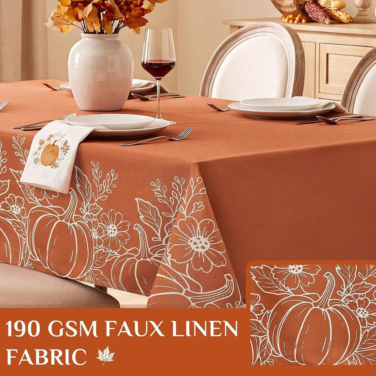 Softalker Long Fall Tablecloths 60x120 Inch Rectangular, Faux Linen Autumn Ta...