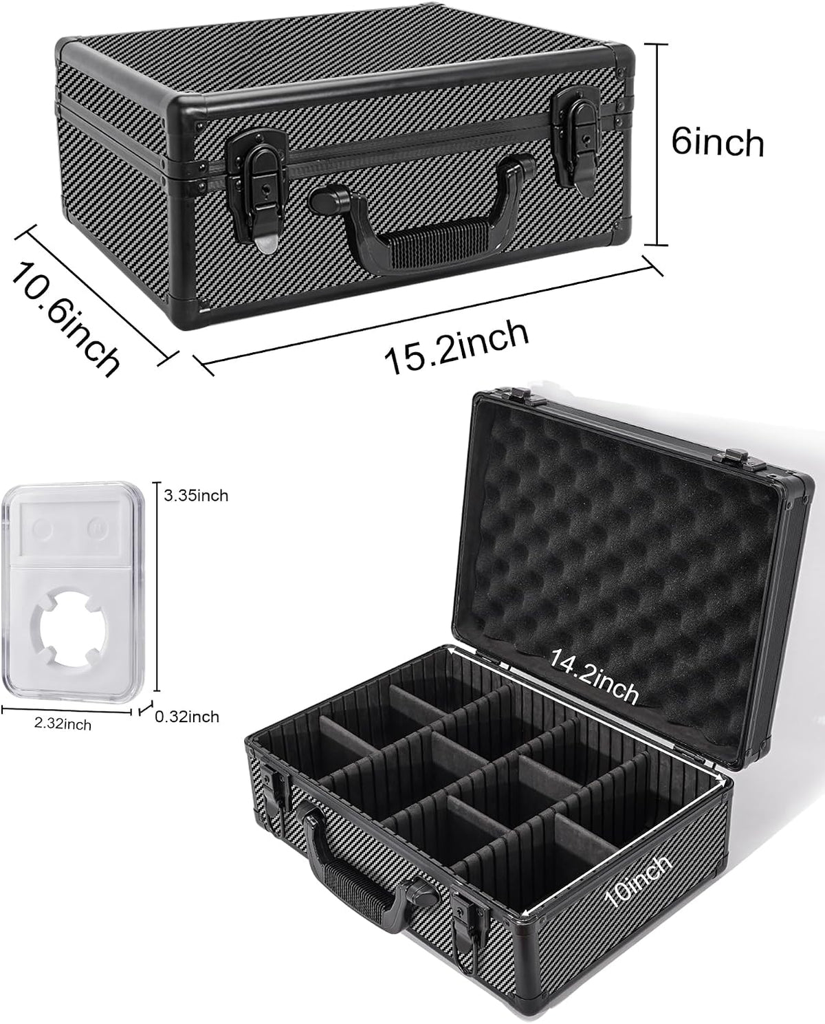LOCKCURX Carbon Fiber Coin Collection Case, 120 Slab & 1400 Capsule