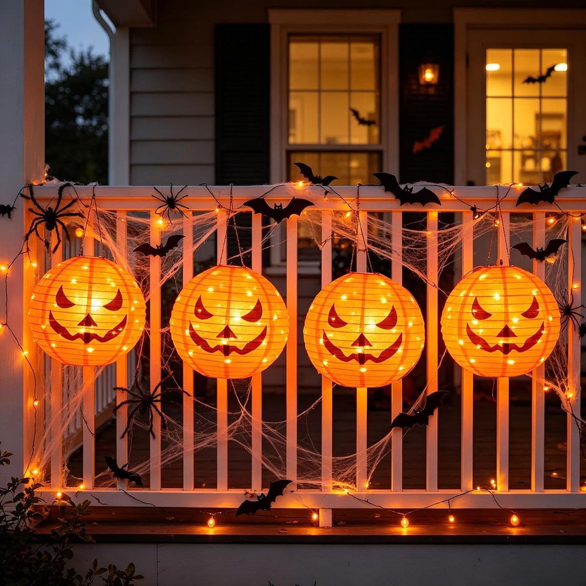 HUGSVIK 4Pcs Solar Pumpkin Lantern Outdoor Hanging Halloween Decorations