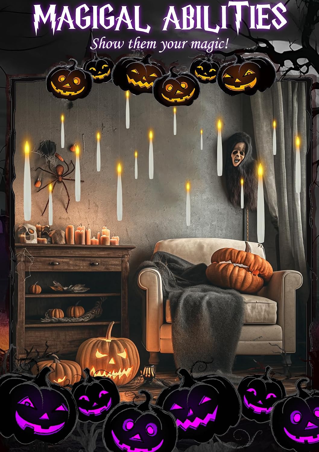 24 Floating Candles with Wand & 25 AAA Batteries Halloween Decor