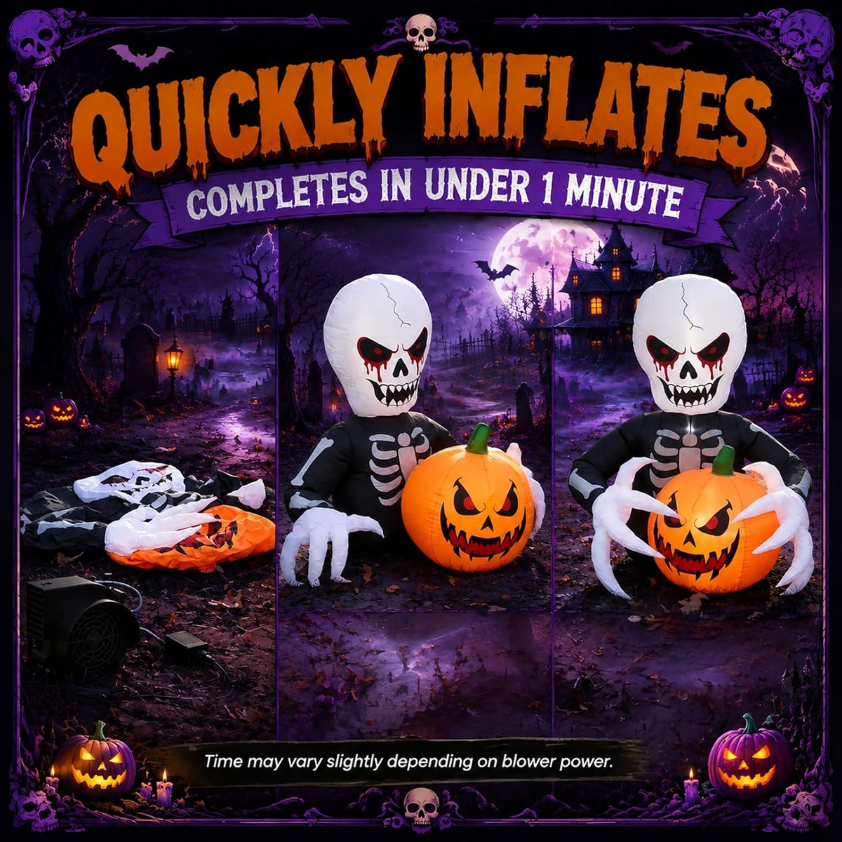 Gardwin 7 FT Halloween Inflatables Skeleton Reaper with Jack-o'-Lantern O...