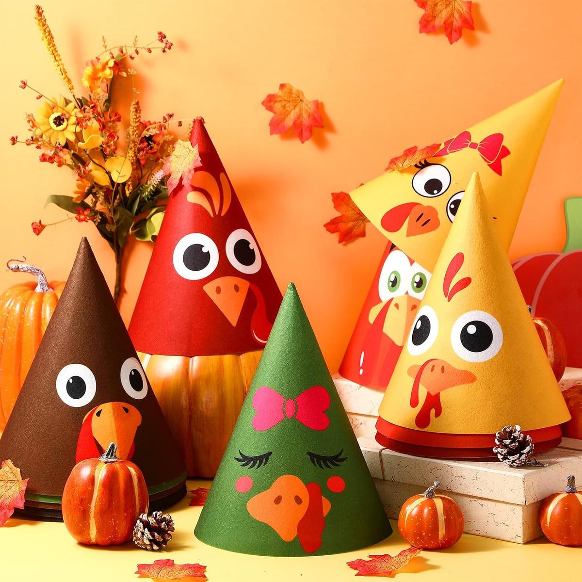 36 Pcs Thanksgiving Turkey Felt Cone Hats Party Costume