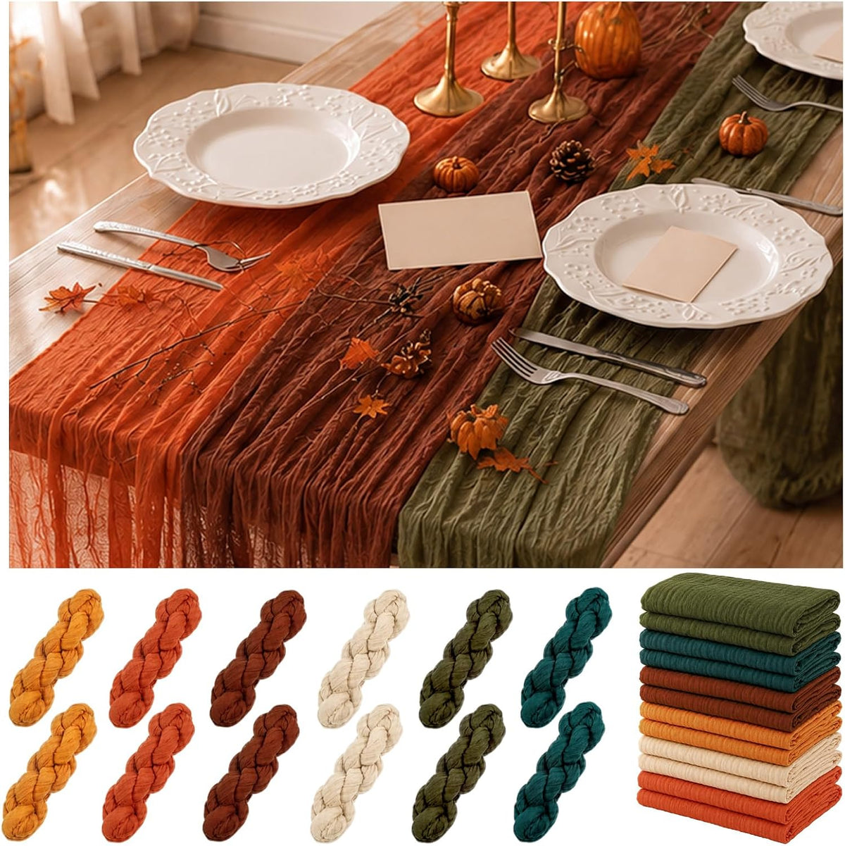 12 Pack Fall Thanksgiving Cheesecloth Table Runner 35" x 72"