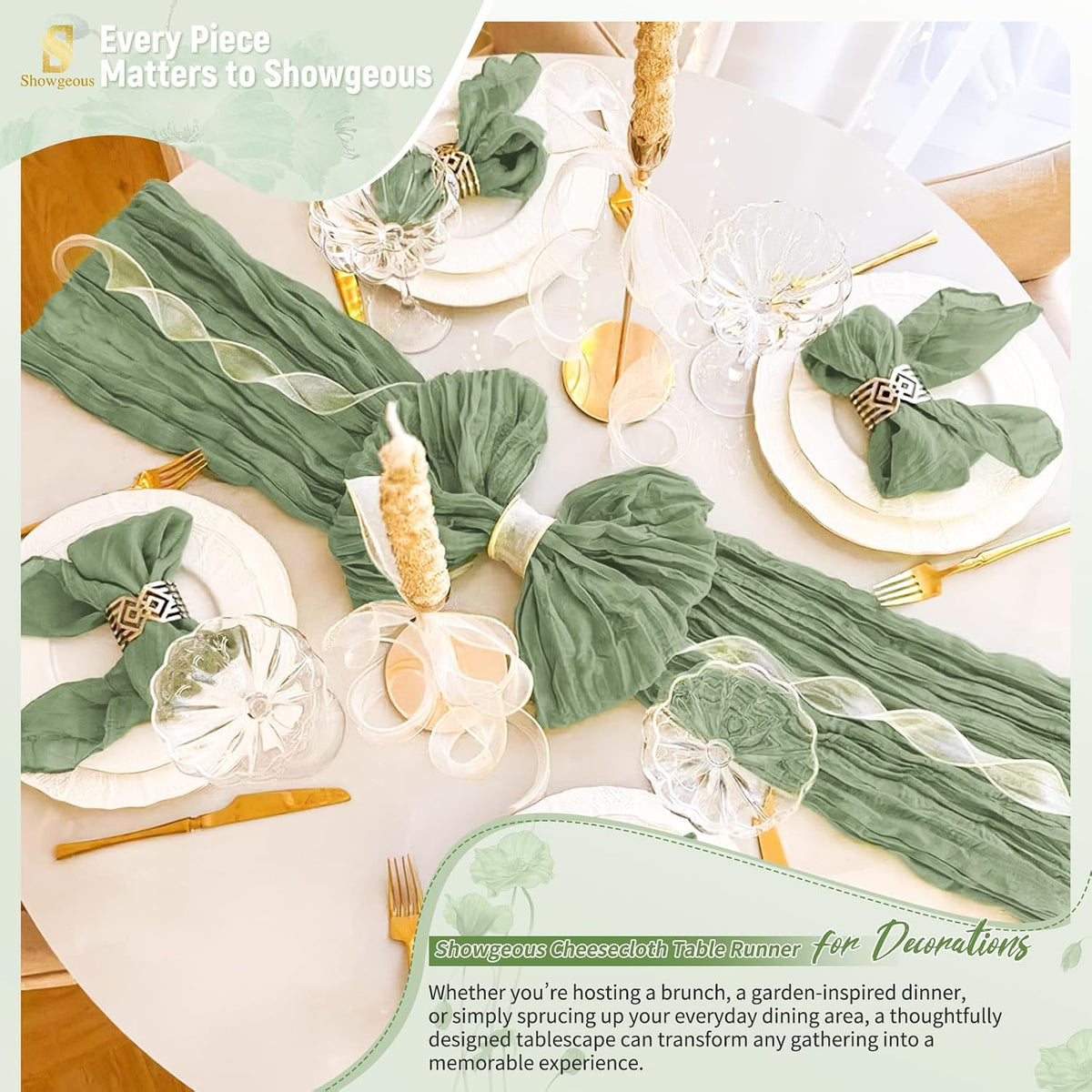 30 Pack Sage Green Cheesecloth Table Runner 17x108 Inches Boho Home Decor