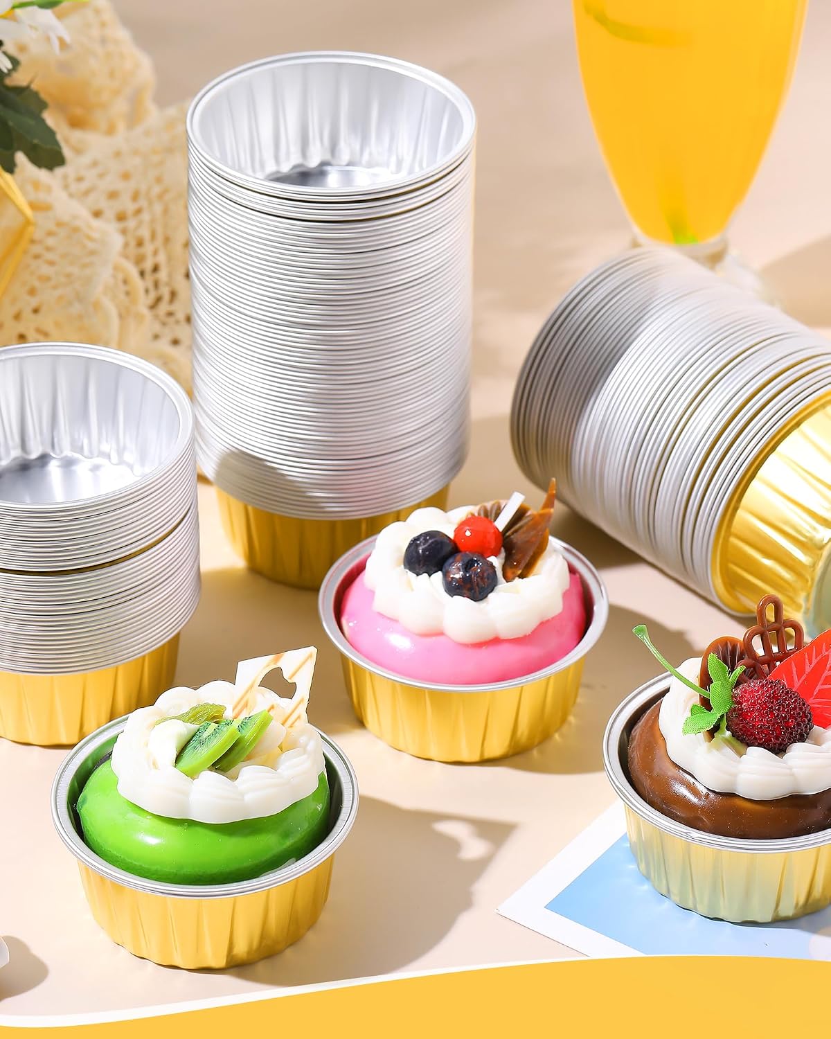 Patelai 300 Pcs Aluminum Foil Cups 4.2 oz Mini Creme Brulee Ramekins, Round
