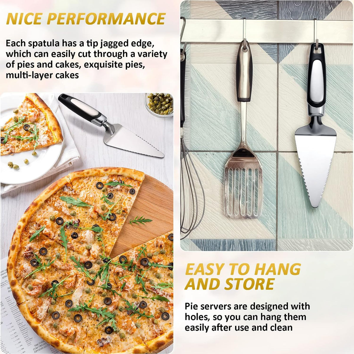 Yinder 10 Pcs Pizza Spatula Pie Server Stainless Steel Serrated Cake Cut