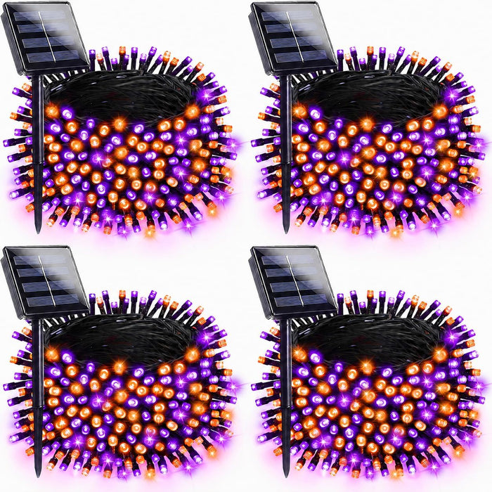 4 Pack 132FT Solar Halloween Lights Outdoor Waterproof, Orange and Purple