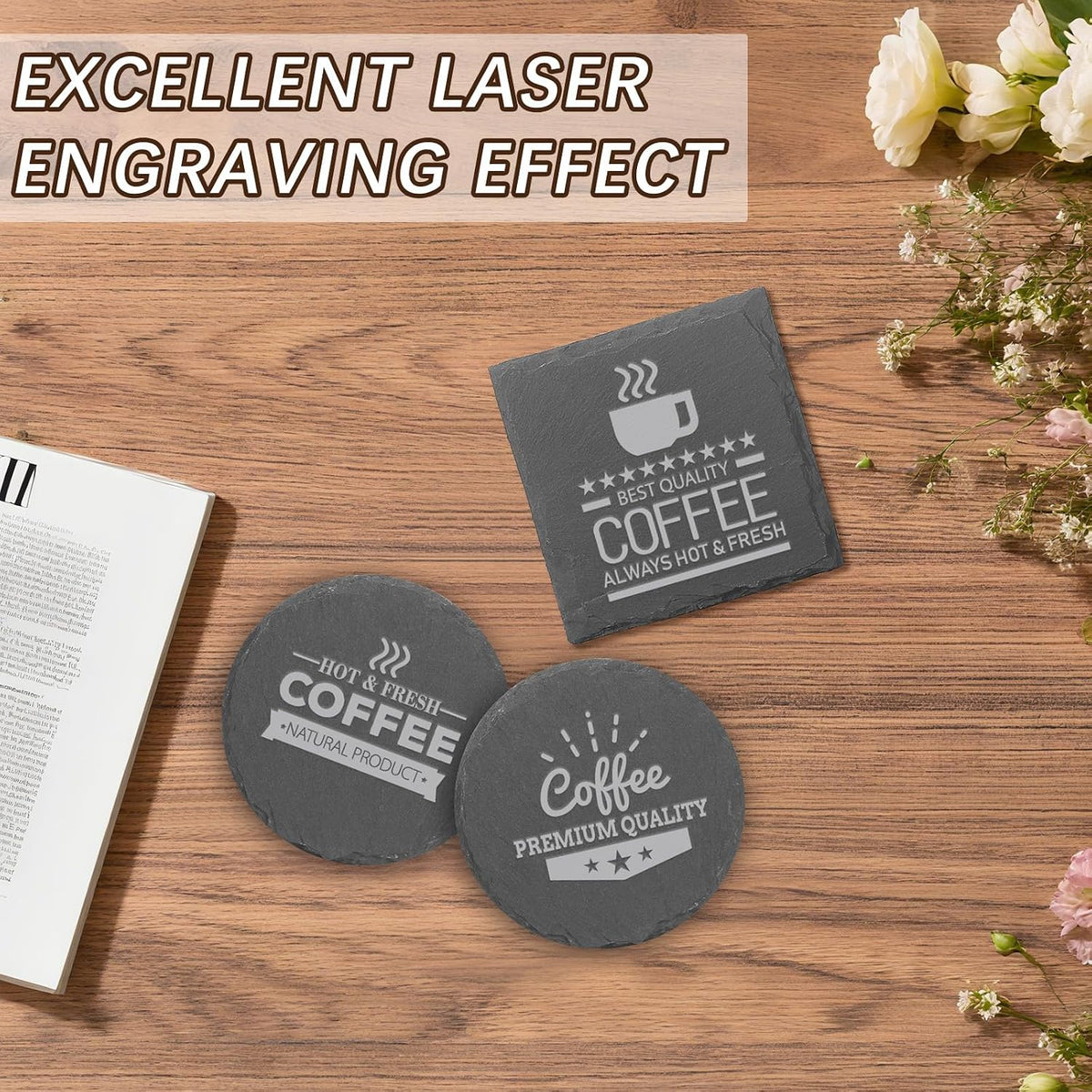 72pcs Slate Coasters Black 4 Inch Bulk Blank Rock Coasters Blank Laser Engrav...