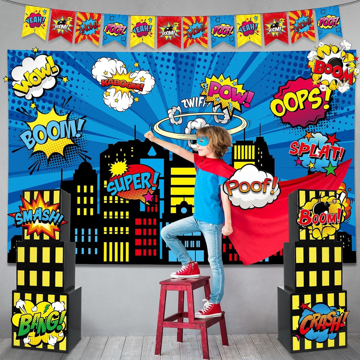 17Pcs Super Theme Hero Party Photography Backdrop for Hero Birthday Decoratio...