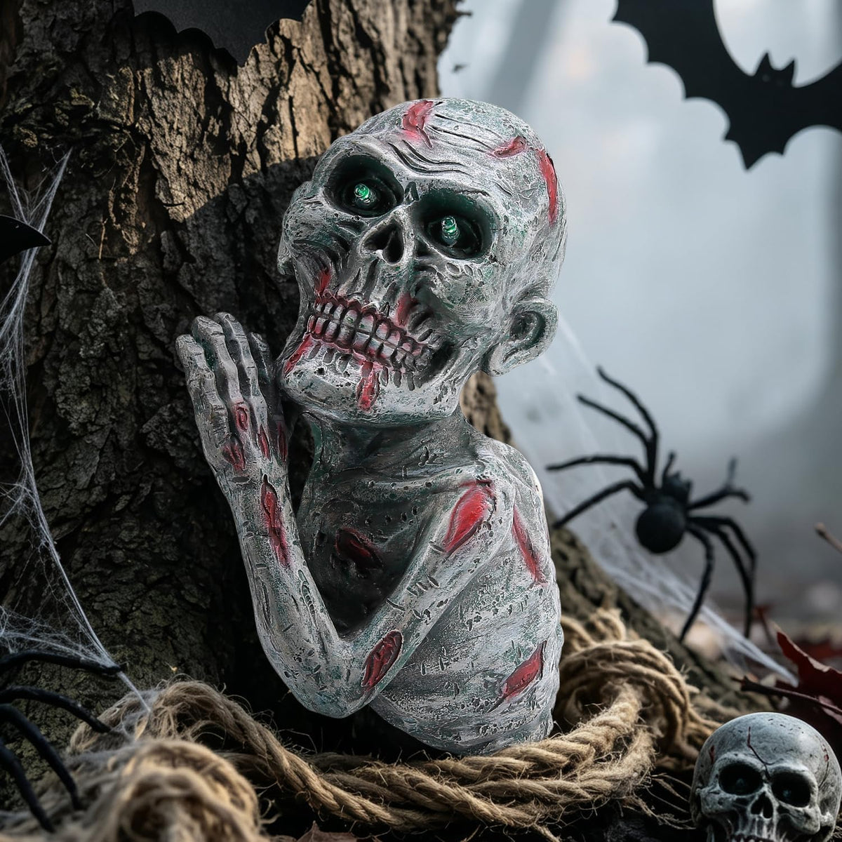 Solar Halloween Decorations Outdoor 9'' Skeleton Tree Peeker - Resin ...