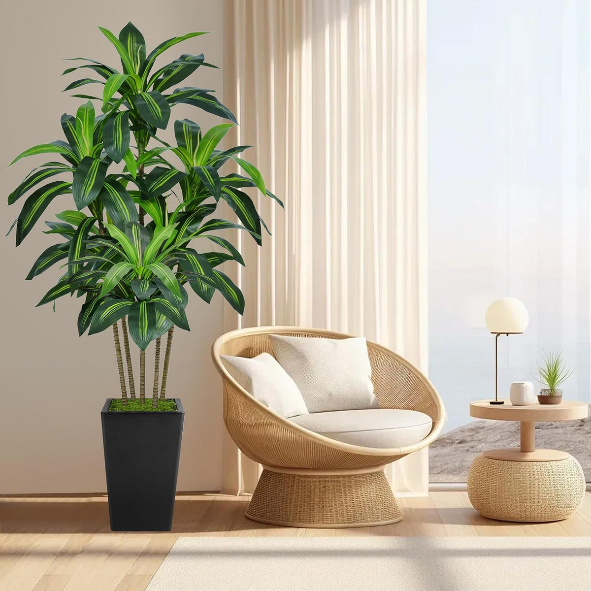 Flydeer 6FT Artificial Dracaena Tree with Tall Black Planter, Floor Plant