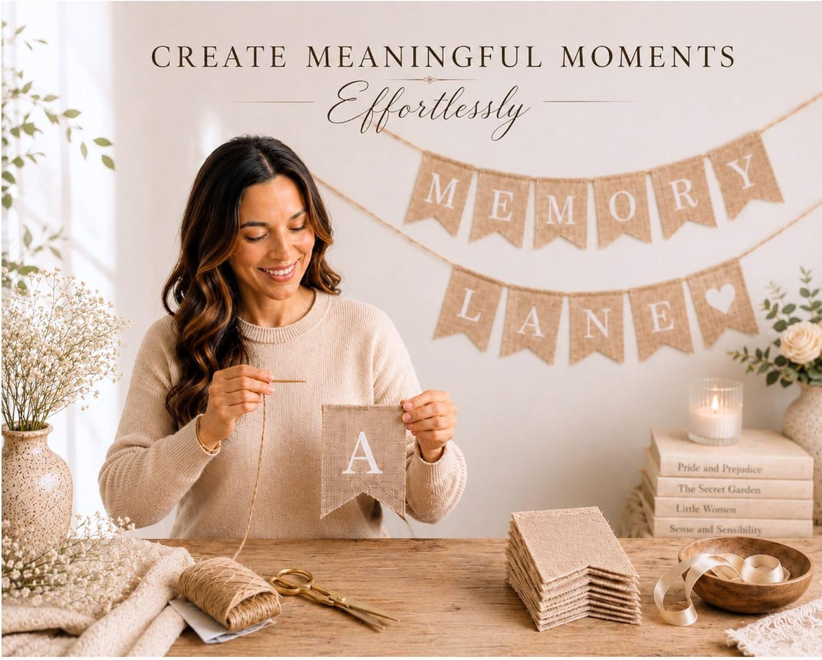 Pre-Printed Banner Kit – 97 BURLAP Flags with WHITE Letters, Numbers & Sy...