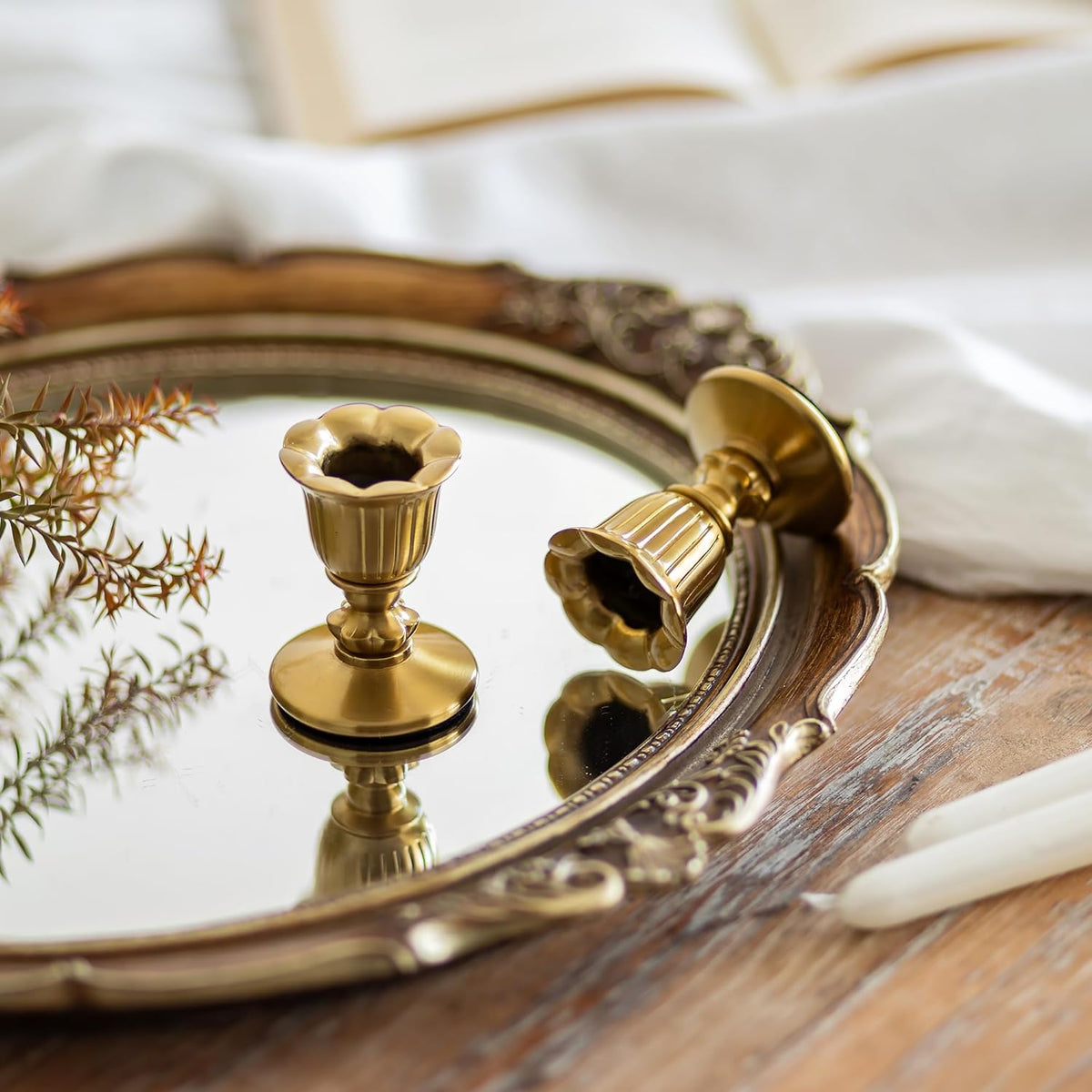 Vintage Candlestick Candle Holders Brass - Romadedi Taper Gold Candle Stick V...