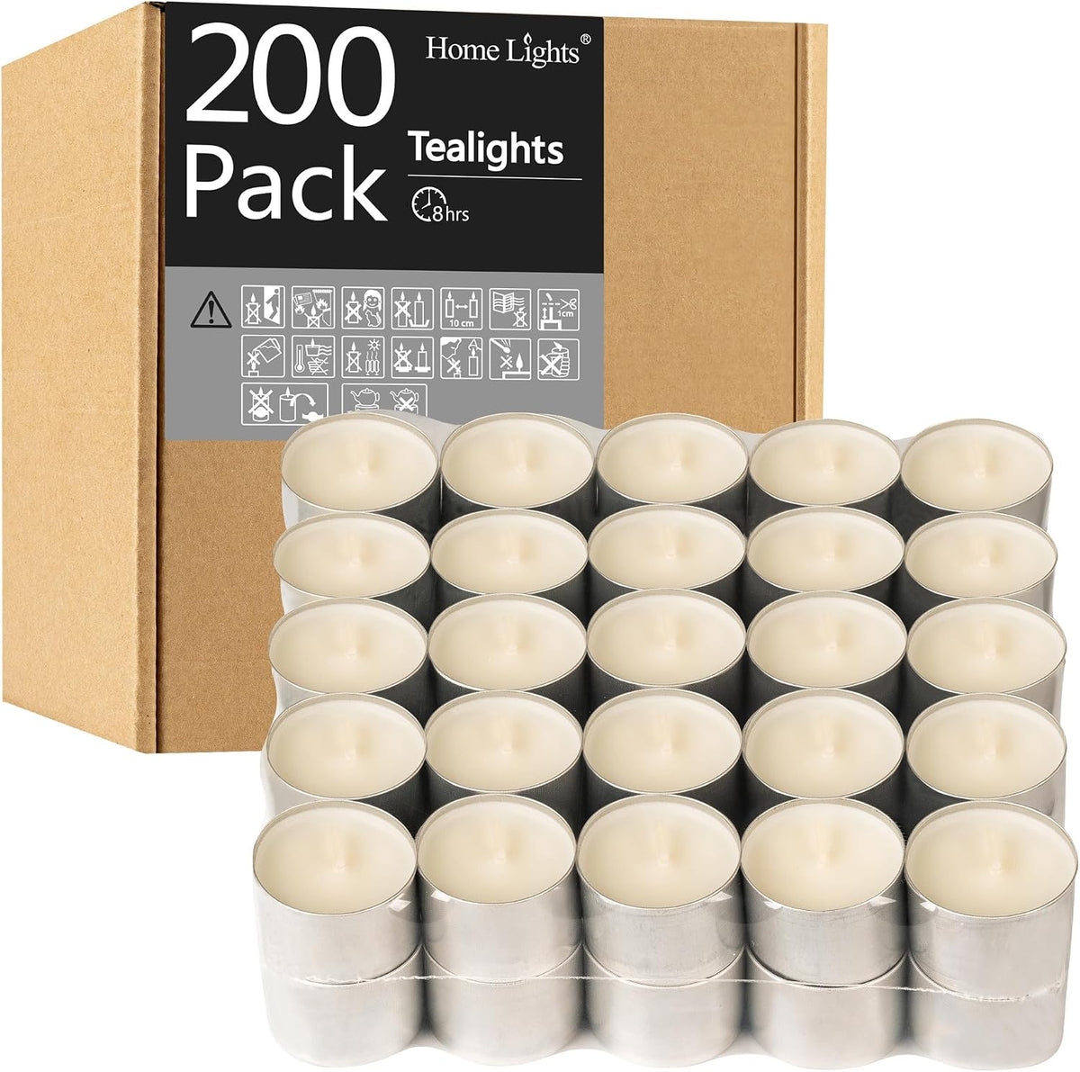 HomeLights Tealight Candles - 8 Hour Long time Burning, Giant 100,200,300 Pac...