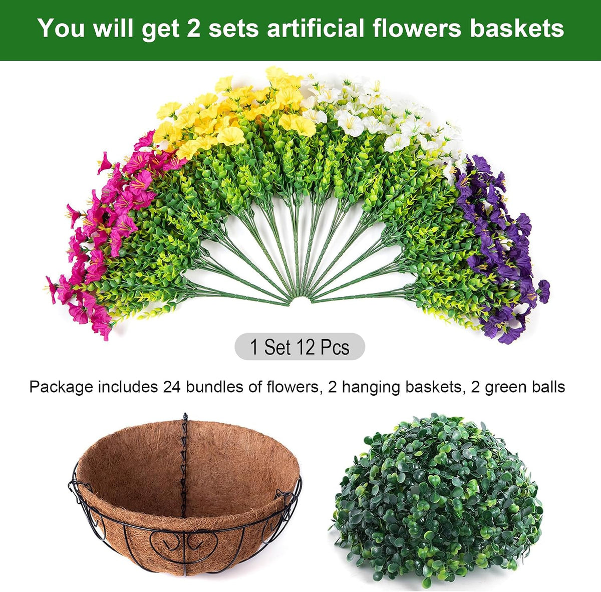 Ivydale 2 Set Artificial Fake Hanging Flowers Plants Baskets for Outdoors Out...