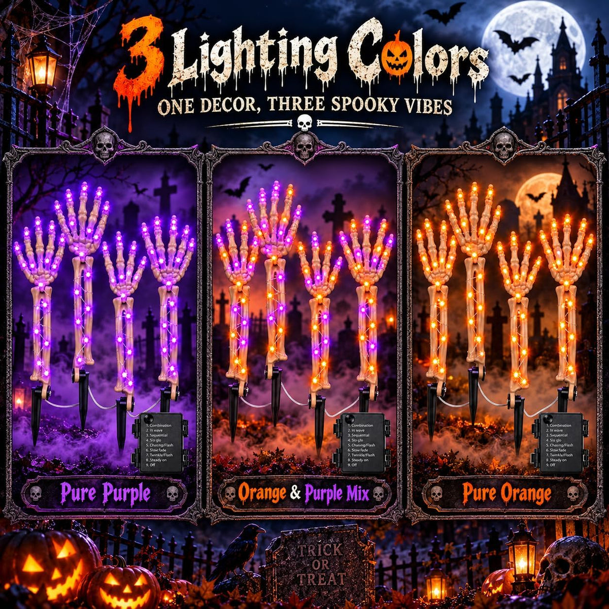 Halloween Decorations Outdoor, 4 Pcs Lighted Skeleton Hand Stakes with 200 LE...