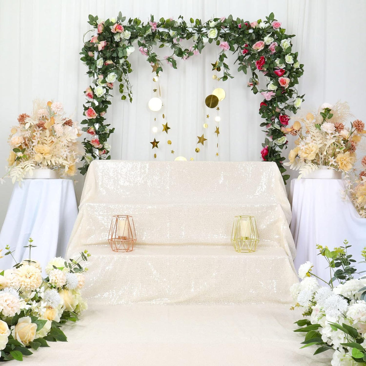 DUOBAO Aisle Runner for Wedding Ivory 15FTx4FT Sequins Indoor Outdoor Ceremon...