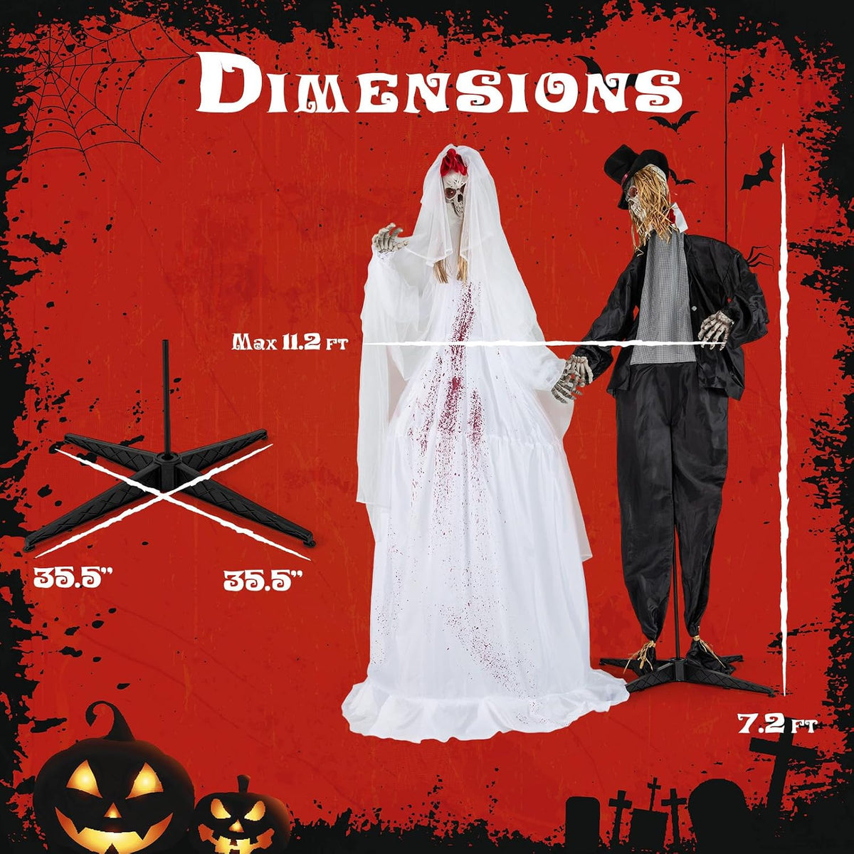 Tangkula 7.2 FT Halloween Animatronics Standing Skeleton Bride & Groom Set