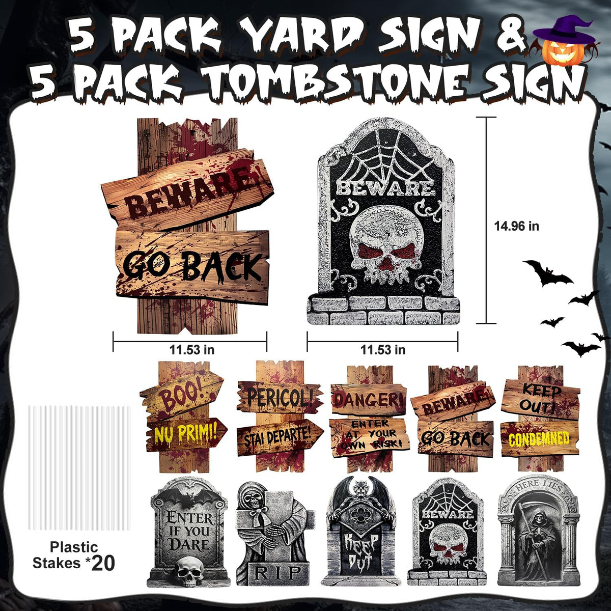 Halloween Decorations Outdoor, 10 Pack Realistic Corrugated Plastic Tombstone...