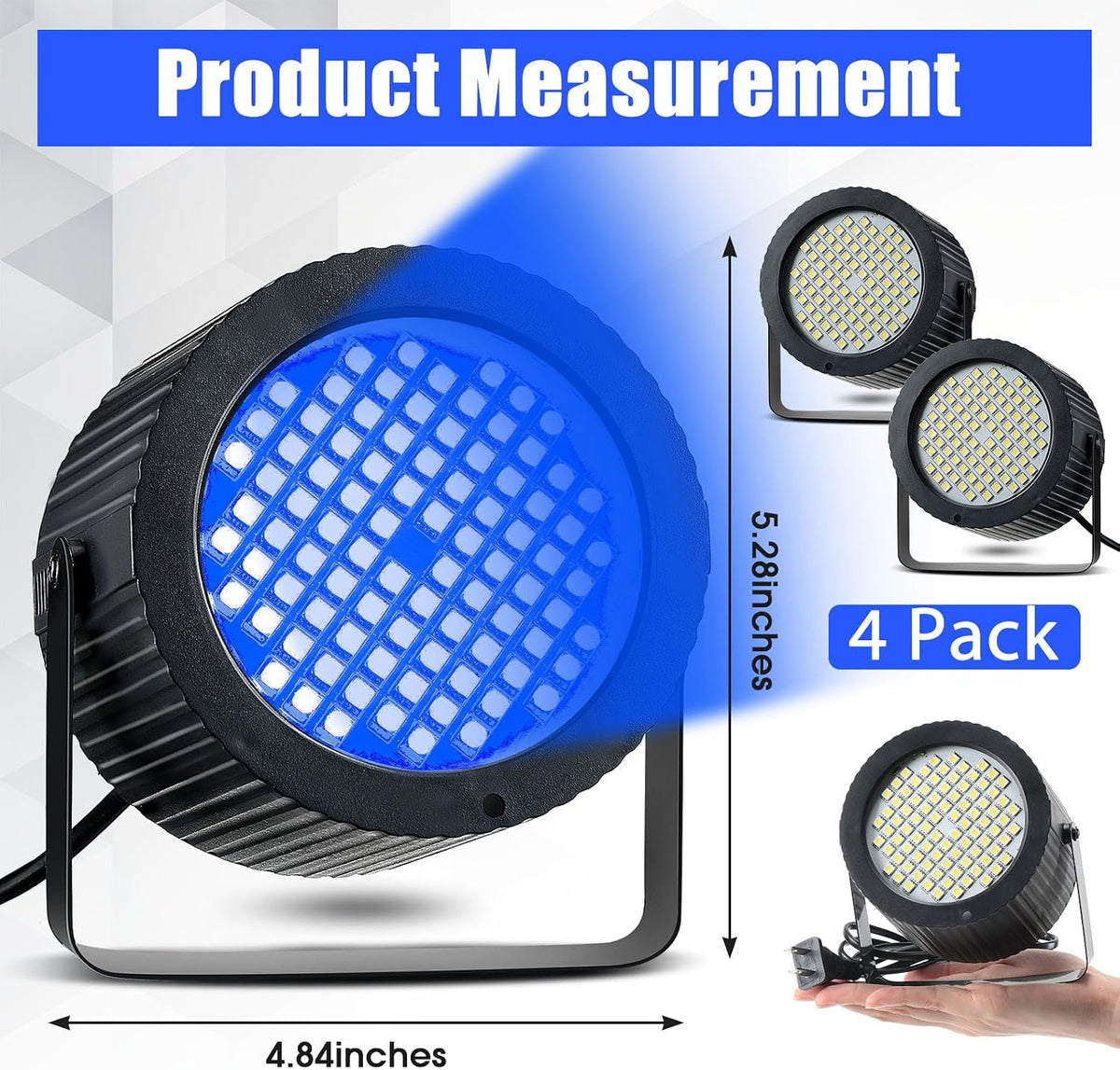 Funtery 4 Pcs Strobe Lights 88 LEDs Sound Activated Stage DJ,Blue