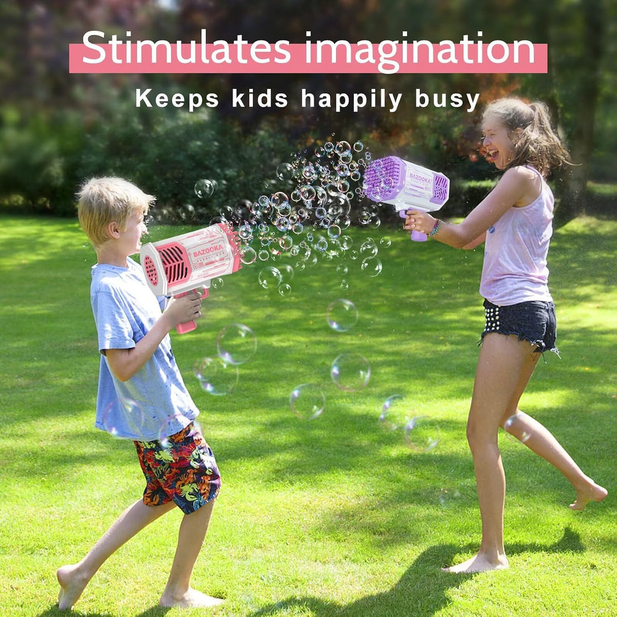 Deserthome Bubble Gun, Pink Bazooka Bubble Machine with Bubble Solution