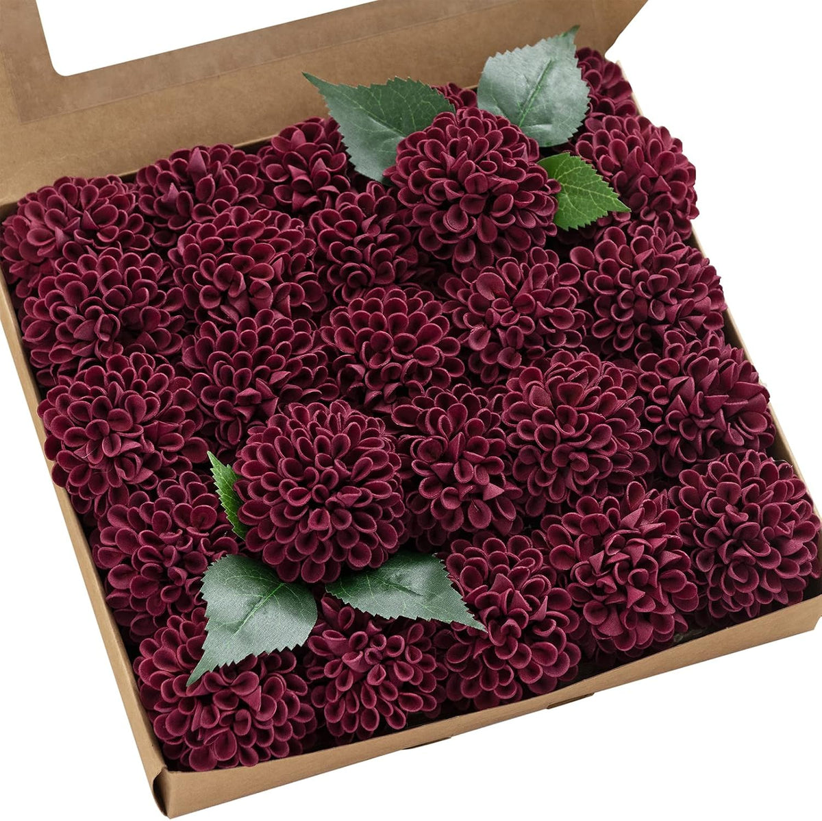 Ling's moment Red Burgundy Artificial Dahlias, Wedding Flowers, 25 pcs